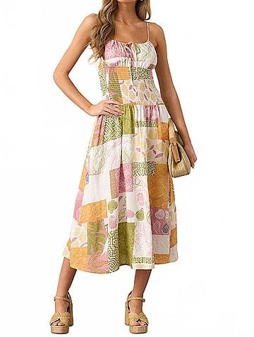 Illa Illa Sanibel Printed Midi Dress in Ivory Patchwork (view 2)