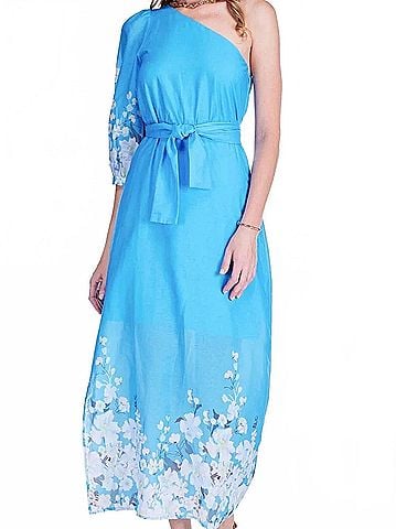 Jade One Shoulder Dress in Sky Garden (view 2)