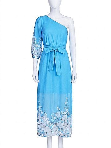 Jade One Shoulder Dress in Sky Garden (view 1)