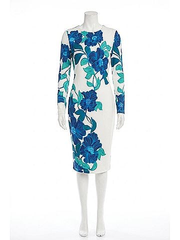 Maggy London Floral Print Long Sleeve Sheath Dress in White Cobalt (view 1)