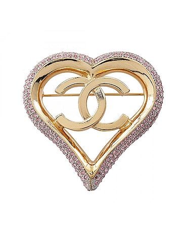 Chanel Chanel Coco Mark Heart A19P Brooch Accessory, Gold Plated (GP), Rhinestone, Women's, Gold/Pink Tones (view 1)