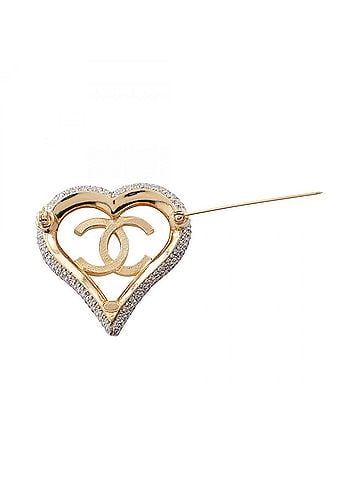 Chanel Chanel Coco Mark Heart A19P Brooch Accessory, Gold Plated (GP), Rhinestone, Women's, Gold/Pink Tones (view 2)
