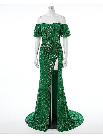 Sherri Hill Mermaid Maxi Dress in Emerald (view 1)