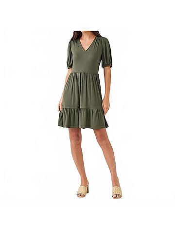 Karen Kane Puff Sleeve Tiered Dress - Petite Petite in Olive (view 2)