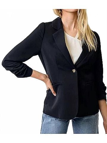 Doe & Rae Cinched Sleeve Blazer in Black (view 2)