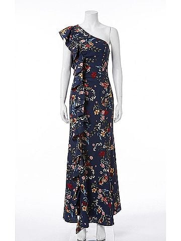 C/MEO Collective One Shoulder Ruffle Floral Maxi Dress in Navy/Multi (view 1)
