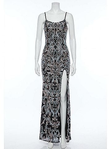Scala Long Multi Pattern Gown in Multi/Black (view 1)