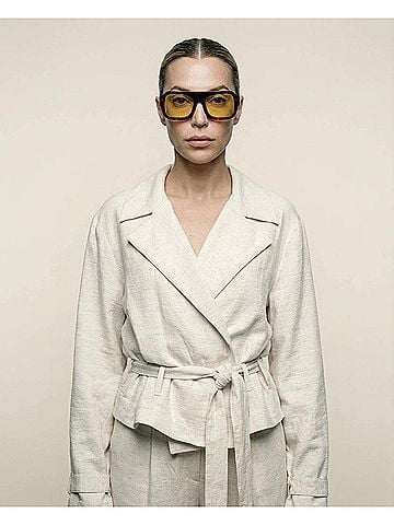 Amanda Maria Women's Linen Tie Blazer in Natural (view 2)