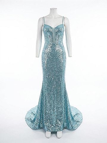 Sherri Hill V Neck Mermaid Dress in Light Green (view 1)