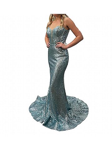 Sherri Hill V Neck Mermaid Dress in Light Green (view 2)