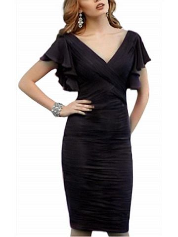 VM Short Sleeve Ruched Cocktail Dress in Black (view 2)