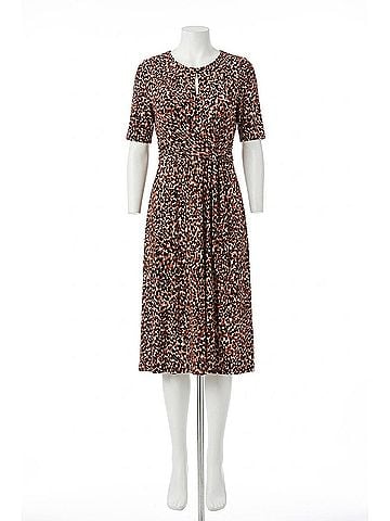 London Times Tie-Waist Animal Print A-Line Dress in Tan Multi (view 1)