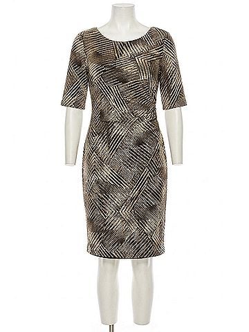 Connected Apparel Abstract Geometric Dotted Print Sheath Dress in Multi (view 1)