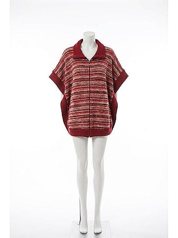 French Kyss Penelope Zip-Up Poncho in Red Multi (view 1)