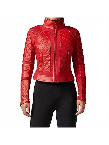 Blanc Noir Classic Leather Mesh Moto Jacket in Haute Red (view 2)
