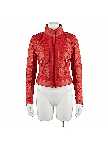 Blanc Noir Classic Leather Mesh Moto Jacket in Haute Red (view 1)