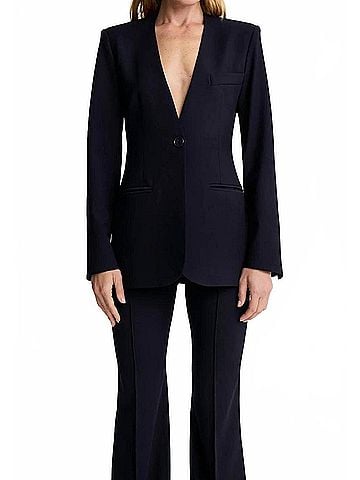 Smythe Women's Collarless Blazer in Navy Blue (view 2)