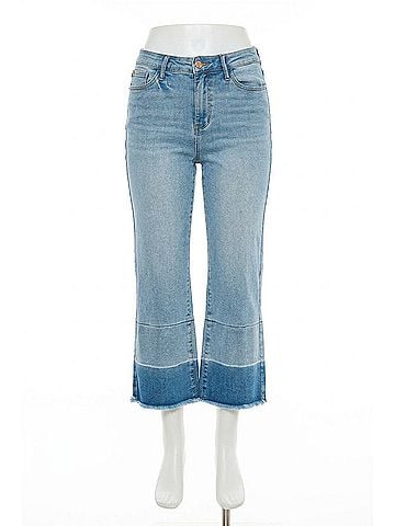Judy Blue Women's High Waist Released Hem Wide Crop Jeans in Light Wash (view 1)
