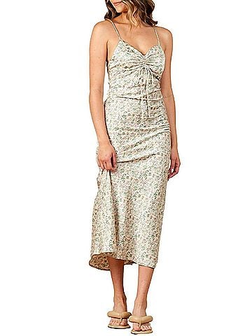 LUCCA Freesia Floral-Print Satin Maxi Dress in Green Floral (view 2)