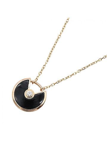 Cartier Cartier Amulet Necklace, Onyx 1PD Jewelry, 18KPG (Pink Gold), Diamond, Onyx, Women's, Gold Tone, Black Clear Tone (view 1)