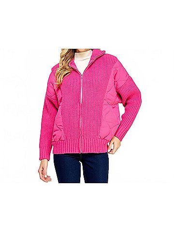 Strut & Bolt So Cozy Quilted Sweater Jacket in Fuchsia (view 2)