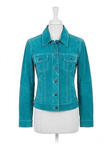 Scully Suede Jean Jacket in Turquoise (view 1)