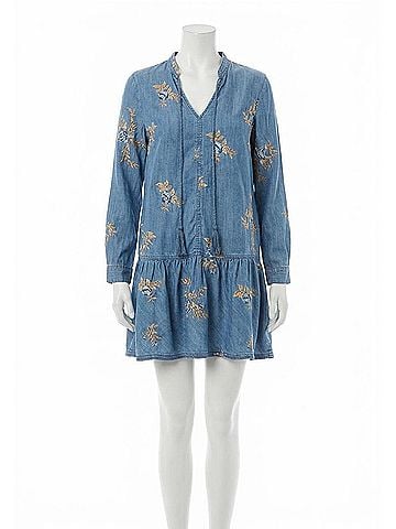 Driftwood Long Sleeve Floral Dress in Denim Med Wash (view 1)