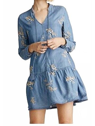 Driftwood Long Sleeve Floral Dress in Denim Med Wash (view 2)