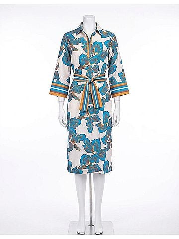 Jade Band Collar Midi Drress in Bold Rivera (view 1)