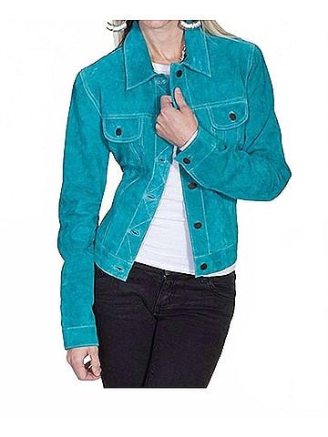 Scully Suede Jean Jacket in Turquoise (view 2)