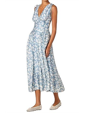 Astr Emmery Wrap Midi Dress in Blue Floral (view 2)