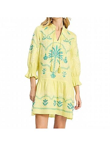 Tyler Boe Nikki Linen Embroidered Dress in Sunny Lime (view 2)