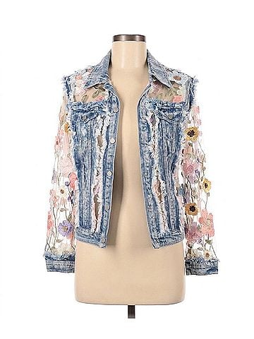 Adore Embossed Short Jacket in Floral Denim (view 1)