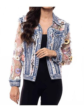 Adore Embossed Short Jacket in Floral Denim (view 2)