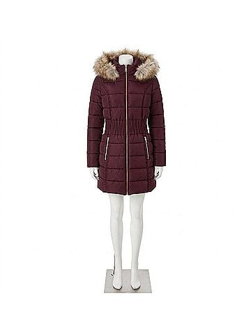 Laundry by Shelli Segal 3/4 Puffer Zig Zag Cinched Waist Faux Fur Trim Hood Jacket in Port Royal (view 1)