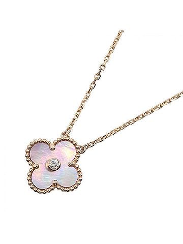 Van Cleef & Arpels Van Cleef &amp; Arpels Vintage Alhambra Pink Shell 1PD Necklace - 18K Gold (Pink Gold) with Diamond and Women's Gold/Pink/Clear Tones VCARPM0P00 (view 1)