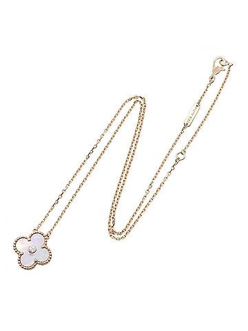 Van Cleef & Arpels Van Cleef &amp; Arpels Vintage Alhambra Pink Shell 1PD Necklace - 18K Gold (Pink Gold) with Diamond and Women's Gold/Pink/Clear Tones VCARPM0P00 (view 2)