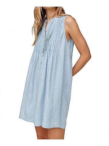 Bella Dahl Pintuck Sleeveless Dress in Sun Washed Denim (view 2)