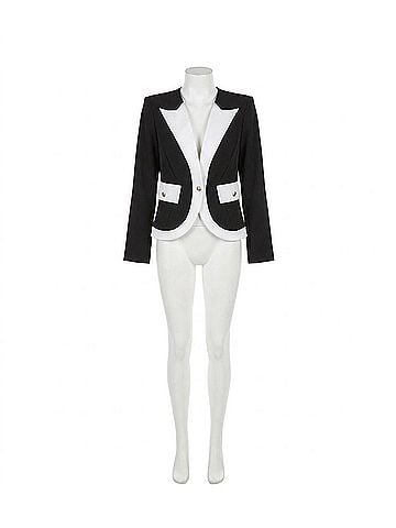 Joseph Ribkoff Contrast Trim V-Neck Blazer Jacket in Black/Off-White (view 1)