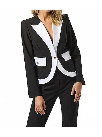 Joseph Ribkoff Contrast Trim V-Neck Blazer Jacket in Black/Off-White (view 2)
