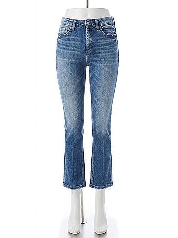 Flying Monkey Poised High Rise Slim Straight Jeans in Medium Wash Blue (view 1)