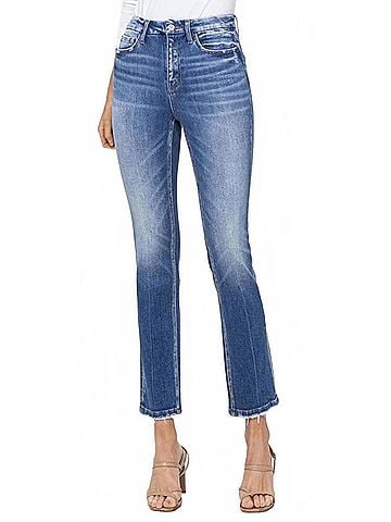 Flying Monkey Poised High Rise Slim Straight Jeans in Medium Wash Blue (view 2)