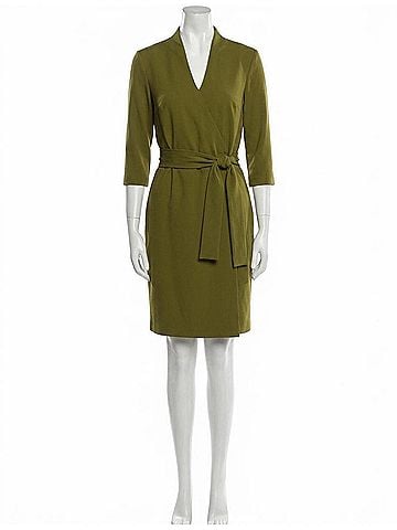 Joseph Ribkoff Belted V-Neck 3/4 Sleeve Dress in Artichoke Green (view 1)