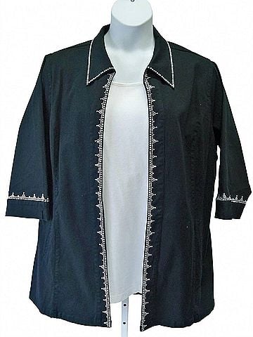 Bleu Bayou Women's Crystal Trimmed Denim Jacket - Plus in Black (view 2)