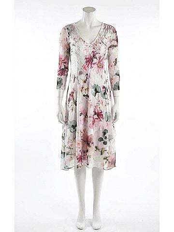 Komarov Floral Print Charmuese Dress in Blush Plumes (view 1)