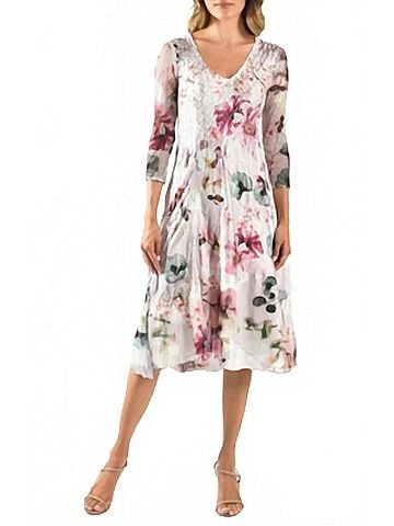 Komarov Floral Print Charmuese Dress in Blush Plumes (view 2)