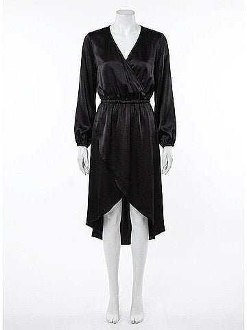 Red Haute Satin Hi-Low Dress in Black (view 1)