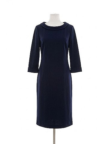 Jessica Rose Pompom Trim Bell Sleeve Sheath Dress in Navy (view 1)