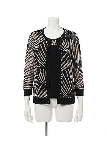 Joseph Ribkoff Tropical Print Cami &amp; Cover-Up 3/4 Sleeves 2-Piece Set Jacket in Black/Dune (view 1)