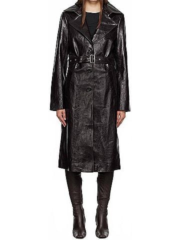 Helmut Lang Leather Trench Coat in Black (view 2)